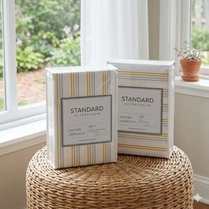 Standard Textile Percale Collection Supima Cotton Sheet Set Striped Yellow Grey